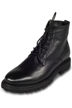 Brecos Herren Lammfell Schnür-Stiefelette schwarz, Reißverschluß, durchgenäht Stiefel Handgefertigt in Italien 41 EU