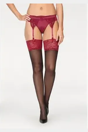 Lascana Strapsstrümpfe (1-Paar) mit kontrastfarbender Spitze rot 40/42