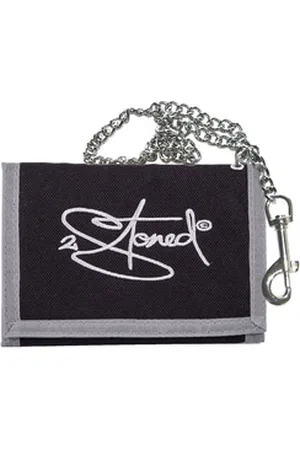 2Stoned Geldbörse Wallet Classic mit Kette und Klettverschluß für Erwachsene u. Kinder, verchromte Kette mit Karabiner schwarz