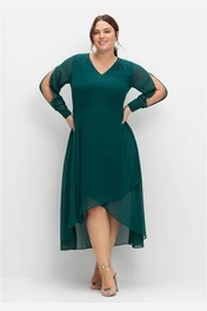 Sheego Abendkleid Große Größen mit Cut-outs und Schmucksteinen grün 52