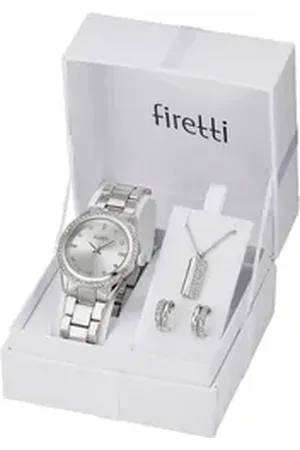 Firetti Quarzuhr, (Set, 4-tlg., inkl. Ohrstecker und Kette mit Anhänger), Armbanduhr, Damenuhr, Glassteine, ideal auch als Geschenk silberfarben