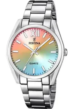 Festina Quarzuhr Damenuhr Edelstahl silber, (Analoguhr), Damen Armbanduhr rund, Edelstahlarmband silber, Casual silberfarben