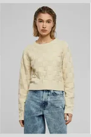Urban classics Rundhalspullover Ladies Check Knit Sweater braun L