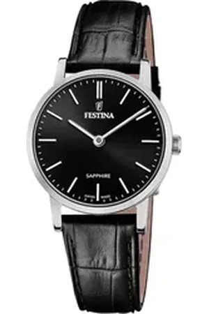 Festina Quarzuhr Damenuhr Leder schwarz , (Analoguhr), Damen Armbanduhr rund, Lederarmband schwarz, Elegant schwarz