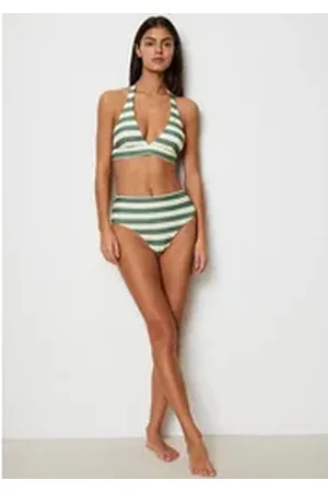 Marc O’ Polo Highwaist-Bikini-Hose Classic Stripes mit hohem Taillenbund grün S