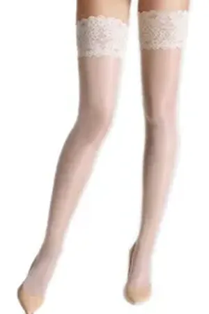 Wolford Halterlose Strümpfe Satin Touch 20 Stay-Ups mit verführerischem breitem Spitzenbund weiß S