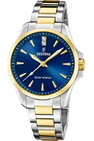Festina Solaruhr Damenuhr Edelstahl silber gold, (Solaruhr), Damen Solaruhr rund, Edelstahlarmband silber, gold, Luxus silberfarben