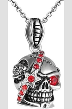 Karisma Kette mit Anhänger Männer Edelstahl Anhänger Halskette - Totenkopf (Stern,Krone), Rote Steine mit Edelstahlkette - Rotes Auge