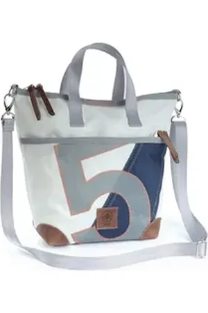 360 Grad 360Grad Schultertasche Schultertasche Deern Mini, Weiß Blau Grau, recyceltes Segeltuch weiß