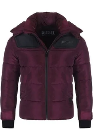 Diesel Winterjacke W-RUSSELL Herren Steppjacke Parka in Unifarbe, mit abnehmbarer Kapuze, mit Stehkragen rot S