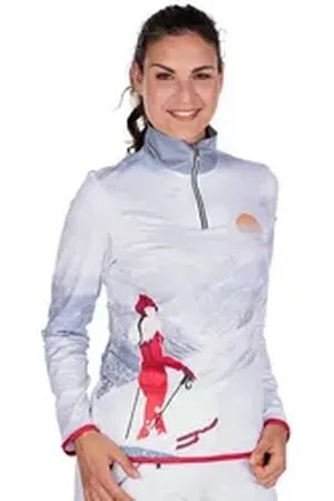 Almgwand Rundhalspullover Funktionsshirt Ski Damen - UNTERWANDALM - weiß/rot grau|rot XS