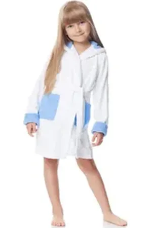 Ladeheid Bademantel Kinder Frottee Bademantel aus 100% Baumwolle LA40-103, Langform, Baumwolle, Kapuze, elastischer Bund blau 146-152