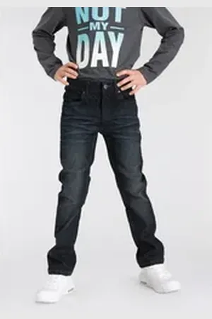 ARIZONA Stretch-Jeans, Basic-Jeans für Jungen gerade Beinform, Used-Waschung, niedrige Leibhöhe blau 164
