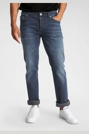 Bruno Banani Straight-Jeans Dylan gerade Beinform, Used-Waschung, niedrige Leibhöhe blau 32