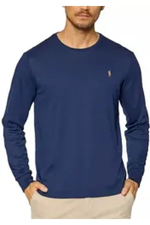Ralph Lauren Polo Longsleeve Interlock Pony Langarm gerippter Rundhalsausschnitt und Ärmelabschlüsse blau L