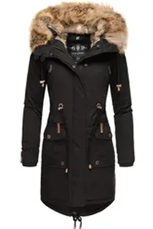 Navahoo Wintermantel Rosinchen stylischer Damen Winter Baumwollparka mit Kunstfell schwarz XS (34)