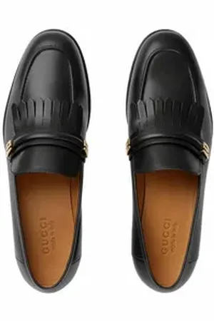 Gucci Schuhe Loafers Mirrored G Gold Waxed Slippers Mokassin Loafer Spiegelnden G-Logos und der dekorativen Fransenverzierung. schwarz 41,5 EU