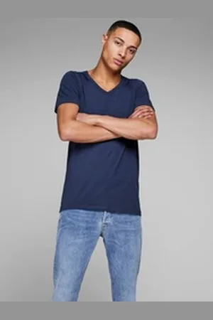 JACK & JONES T-Shirt SLIM- FIT BASIC TEE V-NECK mit V-Ausschnitt blau M (46)