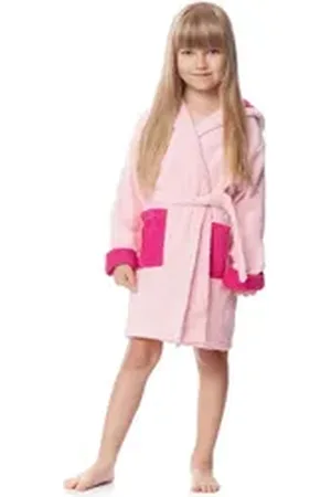 Ladeheid Bademantel Kinder Frottee Bademantel aus 100% Baumwolle LA40-103, Langform, Baumwolle, Kapuze, elastischer Bund blau|rosa 134-140