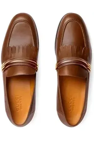 Gucci Schuhe Loafers Mirrored G Gold Waxed Slippers Mokassin Loafer Spiegelnden G-Logos und der dekorativen Fransenverzierung. braun 40 EU