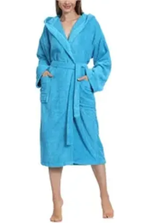 Ladeheid Bademantel Damen Frottee Bademantel aus 100% Baumwolle LA40-102, Langform, Baumwolle, Kapuze, elastischer Bund M