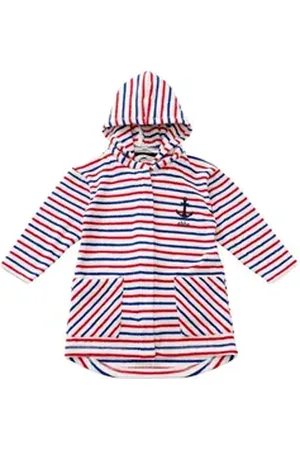 eBBe Kids Kinderbademantel Bademantel Anker Streifen, Kurz, Obermaterial 1: 80% (Bio) Baumwolle, 20% Polyester (recycelt), Reißverschluss bunt 122 (6-7 Jahre)