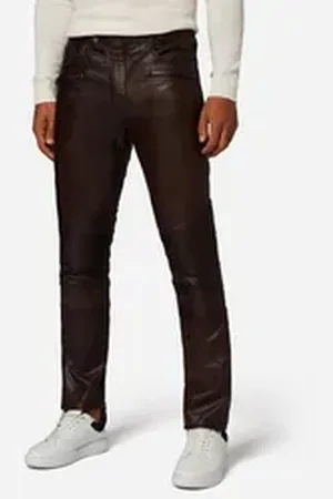 RICANO Lederhose Franklin Hochwertiges Lamm-Nappa Leder, Bikerapplikation braun 28