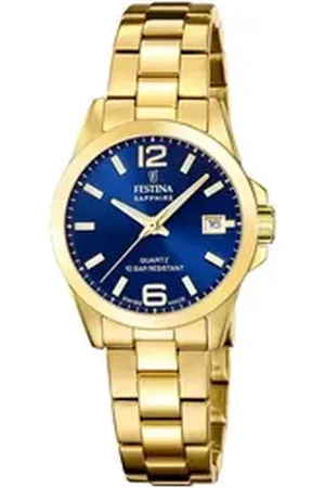 Festina Quarzuhr F20050/3, Armbanduhr, Damenuhr, Swiss Made, Edelstahlarmband, analog, Tag goldfarben