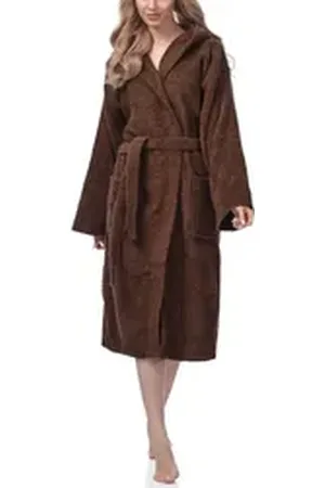 Ladeheid Bademantel Damen Frottee Bademantel aus 100% Baumwolle LA40-193, Langform, Baumwolle, Kapuze braun S