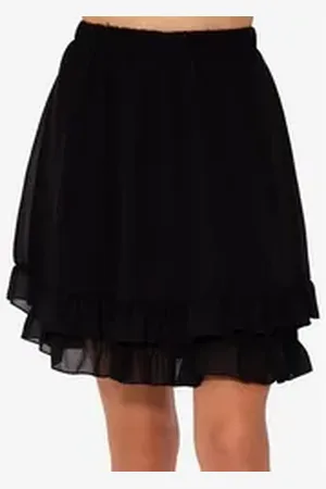 SASSYCLASSY Rüschenrock Rüschenrock Damen kurz in A-Linie mit Volants Minirock Elegant mit Gummibund in Leo Blumen Karo Muster Schwarz Beige schwarz M