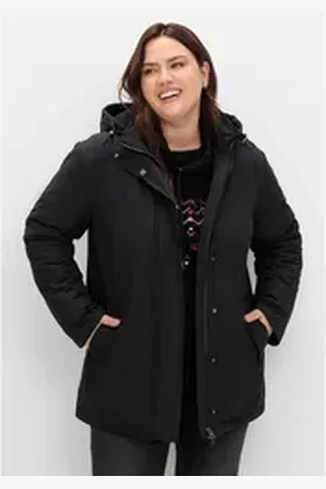 Sheego Parka Große Größen mit gefütterter Kapuze und 2-Wege-Zipper schwarz 44