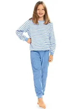 Comtessa Schlafanzug Comte Kids (Set, 2 tlg., 2-teilig) Mädchen Schlafanzug Pyjama Langarm Frottee Baumwolle Ringel blau|lila 116