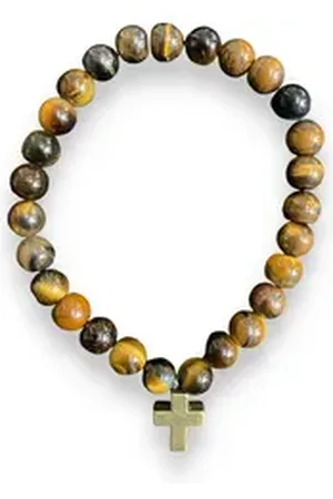 Aaron Bane Perlenarmband Edelstein Tigerauge Armband mit Bronze Kreuz und 27 Perlen (1-tlg)