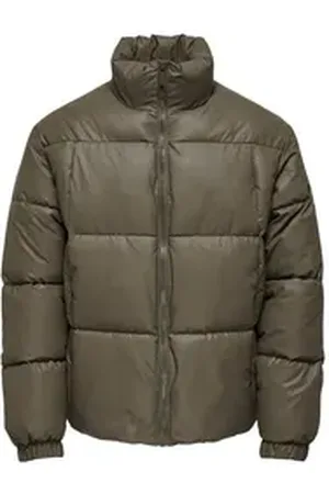 Only & Sons Winterjacke Steppjacke kurz Stehkragen gesmokte Ärmelbündchen ONSGAGE RUBBER LOOK PUFFER JACKET OTW braun L