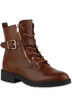 VAN HILL 840805 Damen Übergrößen Schnürstiefelette Schuhe braun 44 EU