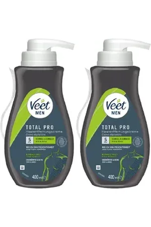 Veet MEN Enthaarungscreme Sensitive Power (2 x 400ml), Spar-Pack, 2 St., Schnelle & effektive Haarentfernung für Männer in nur 5-10 Minuten, im praktischen Spender mit Spatel