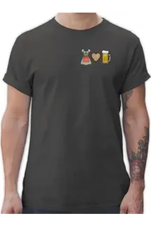 Shirtracer T-Shirt Dirndl Lebkuchenherz und Bier, Volksfest-Motiv, Trachten, Bayerisch Mode für Oktoberfest Herren grau 4XL