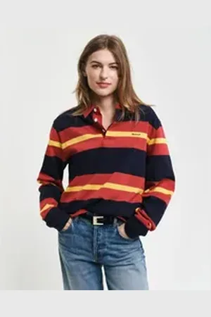 GANT Langarm-Poloshirt MULTISTRIPE HEAVY RUGGER mit bunten Streifen, unisex rot XXL