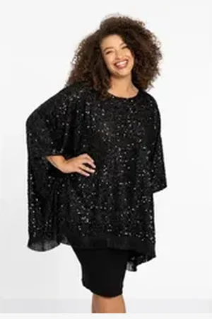 Yoek Strickponcho Damen Poncho Große Größen schwarz 42/44