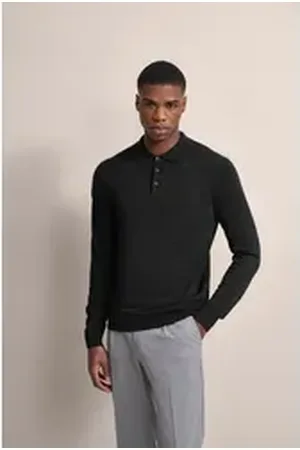 Bugatti Langarm-Poloshirt in moderner Optik grau 4XL