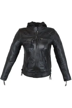 ALPHA Bikerjacke Damen Leder Jacke Biker Freizeit Highway Jacke Schwarz aus weichem Lammleder, mit Protektoren & Kapuze XL