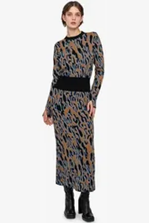 Sportalm Kitzbühel Strickkleid mit allover Animalprint schwarz 36