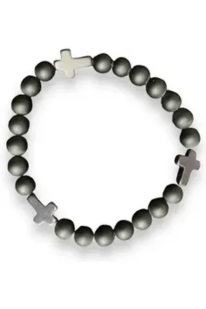 Aaron Bane Perlenarmband Edelstein Obsidian Armband mit schwarzen Kreuzen (1-tlg)