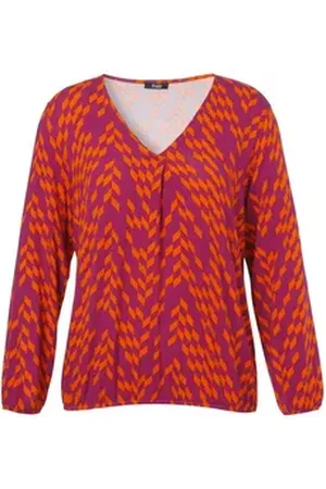 Frapp Print-Shirt (1-tlg) Langarm V-Shirt mit Gummizugsaum lila 48