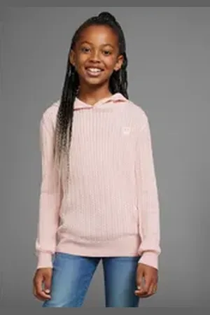 DELMAO Kapuzenpullover Zopf-Strickpullover aus Feinstrick aus weichem Strick für Mädchen rosa 164/170