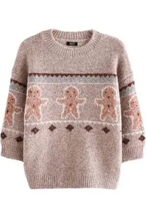 Next Rundhalspullover Weihnachtspullover mit Rundhalsausschnitt (1-tlg) beige 74-80 (9-12 Mon,)