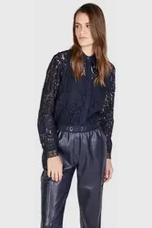 Marc Aurel Spitzenbluse mit Unterziehtop blau 34