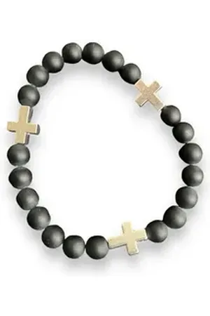 Aaron Bane Perlenarmband Edelstein Obsidian Armband mit 3 Silber Kreuzen (1-tlg)