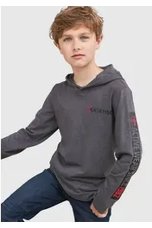 CHIEMSEE Kapuzenshirt mit Ärmeldruck Langarm, stylischer Druck, aus Baumwollmischung, mit Kapuze grau 152/158