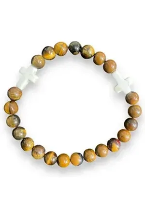Aaron Bane Perlenarmband Tigerauge Edelstein Armband 3 Weiße Kreuze 23 Perlen (1-tlg)